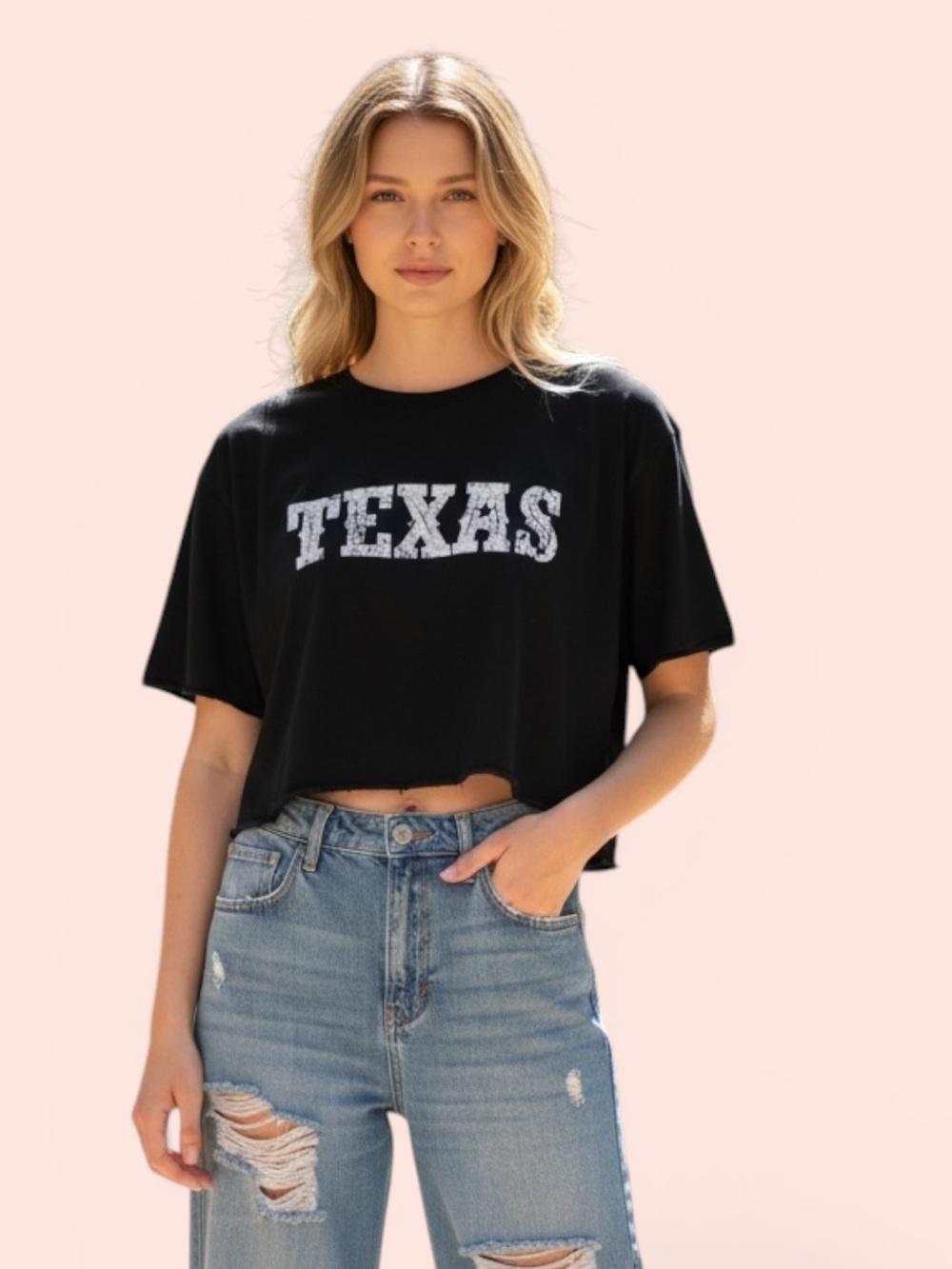 Altar'd State Black Crop Top with White TEXAS Graphic